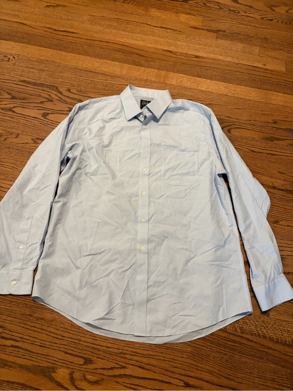 Jos. A. Bank Light Blue Gingham Men's Dress Shirt - Spread Collar